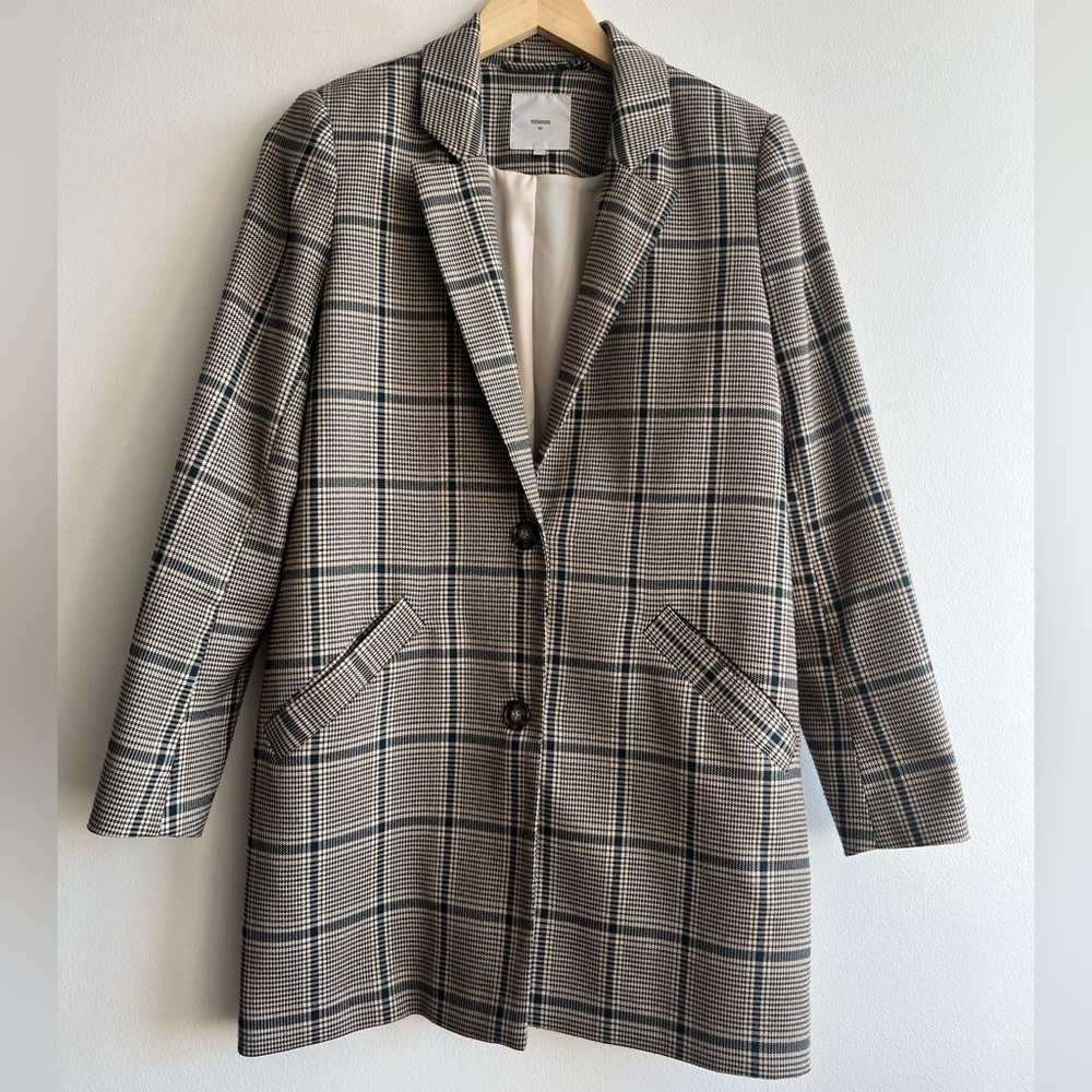 MINIMUM Plaid Blazer Jacket in Beige/Black/Green | Size 4